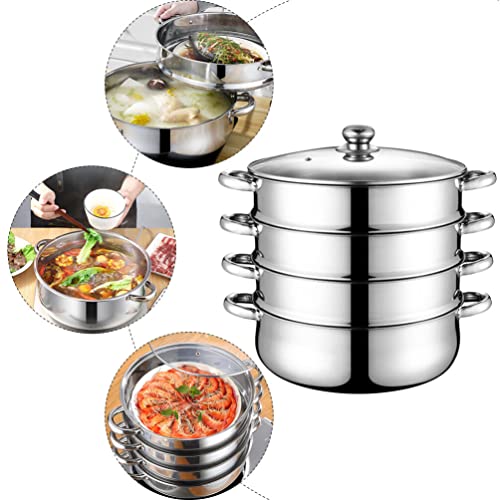 ANSNOW 1Set Stainless Steel Steamer, Steaming Cookware Steamer Pot with Lid, Steamer Stack and Steam Pot Set Work with Gas, Electric, Grill Stove Top/4-Tier/28 * 28Cm - Image 7