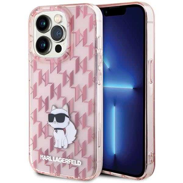 Coque Karl Lagerfeld iPhone 15 Pro Max 6,7" rose monogramme Choupette coque rigide