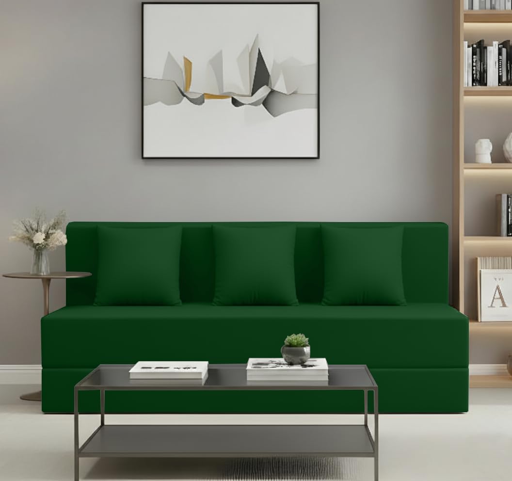 SleepArt 3 Seater Foldable Sofa Cum Bed | Suede Velvet Fabric | Convertible Sofa, Lounger & Floor Mattress | Pre-Assembled with 2 Pillows | Space Saving Guest Bed, Green-image-48