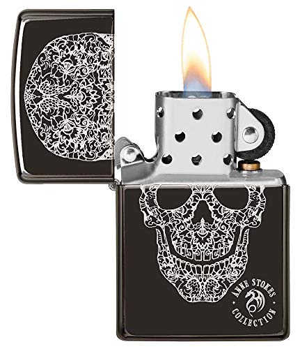 Zippo Anne Stokes Laser Fancy Fill Skull Design Pocket Lighter, Anne Stokes 2021, Highly Polished Black, Fancy Skull - Image 3
