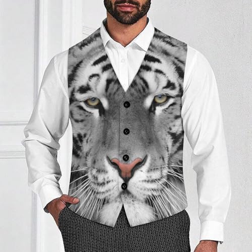 White Beautiful Tiger Men's Suit Vest Slim Fit V-Ncek Waistcoat Business Casual Vest2