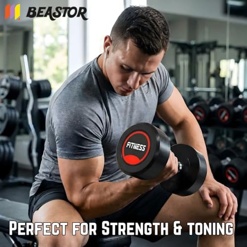 Image of Bouncer Dumbbells pair of 12.5x2 | Professional Round Dumbbells for Home & Gym | Heavy Duty Rubber Coated Weights for Strength & Fitness Training (Black, 12.5kg)