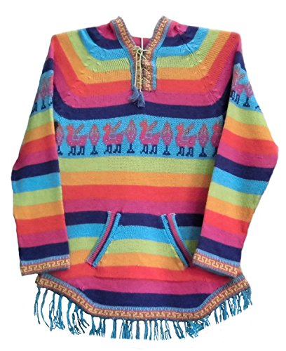 Girls Hooded Sweater Rainbow Alpaca Wool Peru Fringles