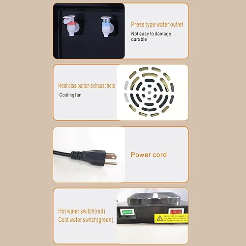 Miniatura 6 de Dispensador de enfriador de agua de carga superior, agua caliente y fría, capacidad para botellas de 35 galones, dispensador de agua con bloqueo de