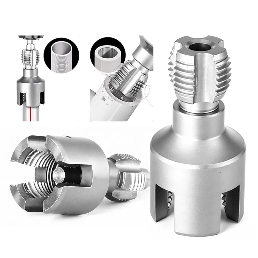 Pipe Threading Tool for Internal & External Dual End 1/2" NPT & 3/4" NPT Die for PPR/PVC/MPP Pipes Hex Shank for Power Drills Pvc pipe threader Inside pipe cutter (2Pcs For 1/2" 3/4")