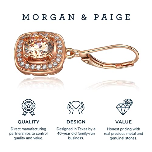 14K Rose Gold Plated Sterling Silver Champagne Cubic Zirconia And White Cubic Zirconia Halo Leverback Earrings #TOP4