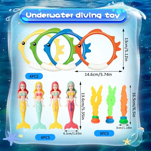 IOPJLK Unterwasser Tauchspielzeug Set 11 Stück, Tauchringe für Kinder ab 4-12, Tauchfischringe tauchende Meerjungfrauen AlgenspielzeugSet, Sommer Poolparty Geschenk für Jungen und Mädchen
