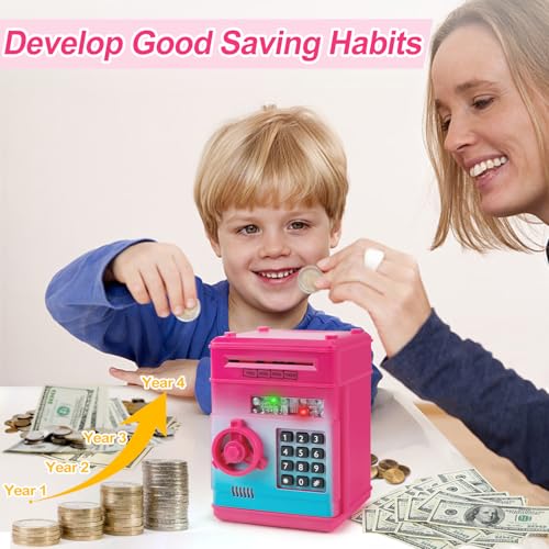 Image of Refasy Piggy Bank Cash Coin Can ATM Bank Electronic Coin Money Bank for Kids Age 3-12, Money Savings Box Mini ATM Coin Bank Toys Gifts for 3 4 5 6 7 8 9 10 11 12 Year Old Boys Girls