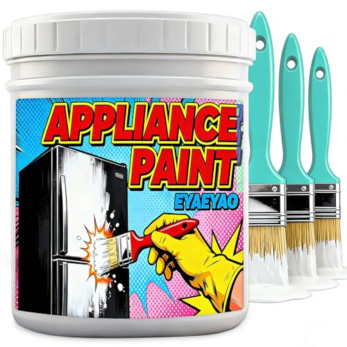 Eyaeyao All-in-One White Appliance Paint, 10 fl oz / 300 ml, Metal Coating for Refrigerators, Washers, Dryers & Stoves, Durable Scratch-Resistant Finish, Easy Application (White, 10 oz)