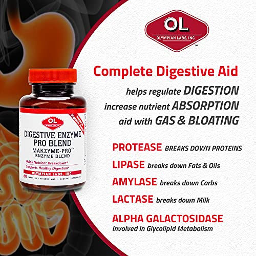 Olympian Labs Digestive Makzyme-Pro Enzymes, 60 Capsules, Breaks Down Proteins, Carbs, Fats, Oil & Milk, 60 Servings #TOP4