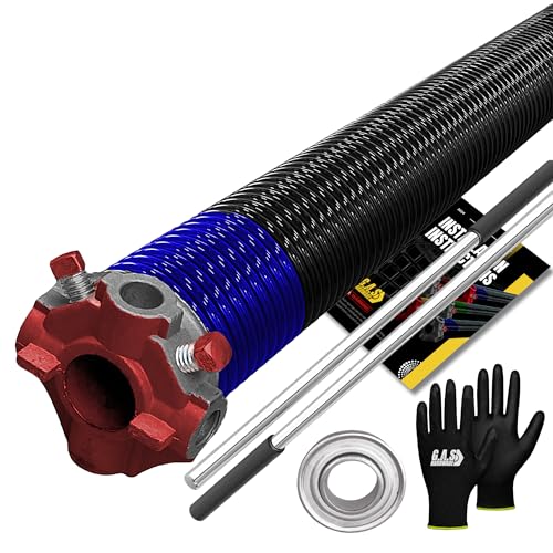 Garage Door Torsion Spring 262x1.75x48 Includes 1” Steel Bearing, Non-Slip Gloves, and Winding Bars for Left Side of Garage Door Precision E-Coating 5-Year Warranty Min. 30,000 Cycles (Red Cone)