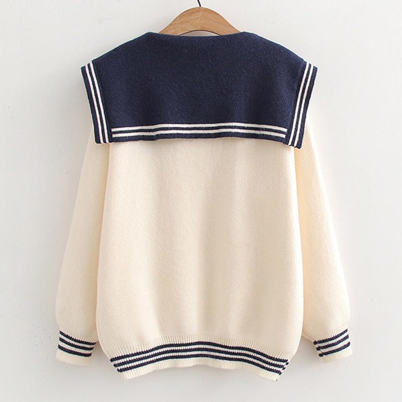 Image of BAIMORE Teen Girls Kawaii Japanese Sailor Collar Cartoon Bear Embroidery Long Sleeve Knit Sweater