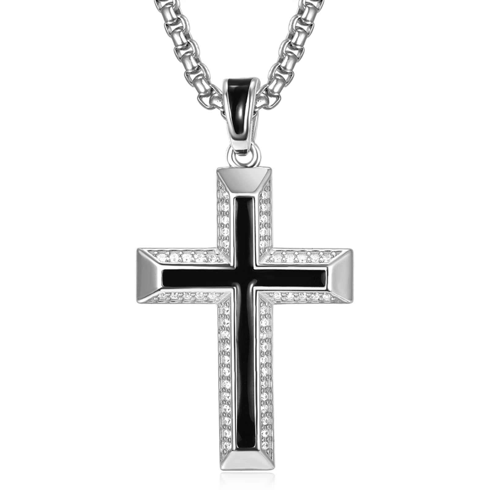 ADMETUSCross Necklaces 925 Sterling Silver Cross Chain Pendant Jewellery Gifts for Men Boys with 22"+2" Rolo Chain