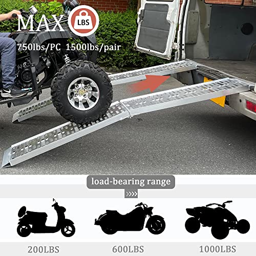 Atv Ramps, 7.5Ft Aluminum Folding Loading Ramp, 1500Lbs Capacity Heavy-Duty, 2Pcs Powersports Loading Ramps For Dirt Bike, Pickup Trucks, Suv, Trailer, Motorcycle, Van, Lawn Mower #TOP4