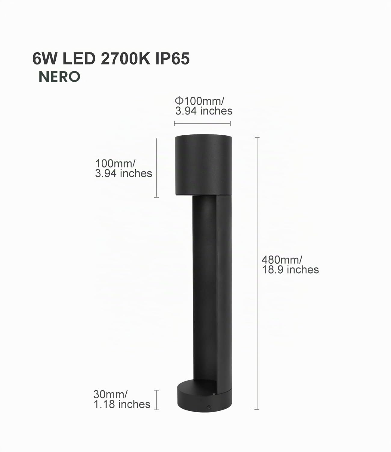 DAWALIGHT Paletto Luminoso da Giardino 6W LED 2700K Bianco caldo Luci per Sentieri Alimentazione di rete IP65 Impermeabile Lampione da Giardino Moderno per Esterno Prato Percorso, Alluminio, Nero
