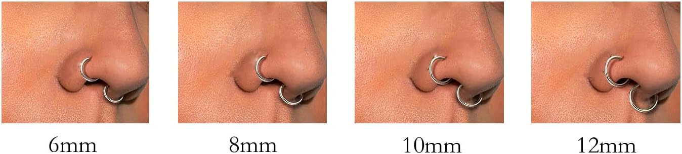 4Pair 8Pcs 16G/18G set Surgical Stainless Steel Septum Hinged Clicker Segment Nose Rings Hoop Helix Cartilage Daith Tragus Sleeper Earrings Body Piercing for Women Men 6mm 8mm 10mm 12mm - Image 4