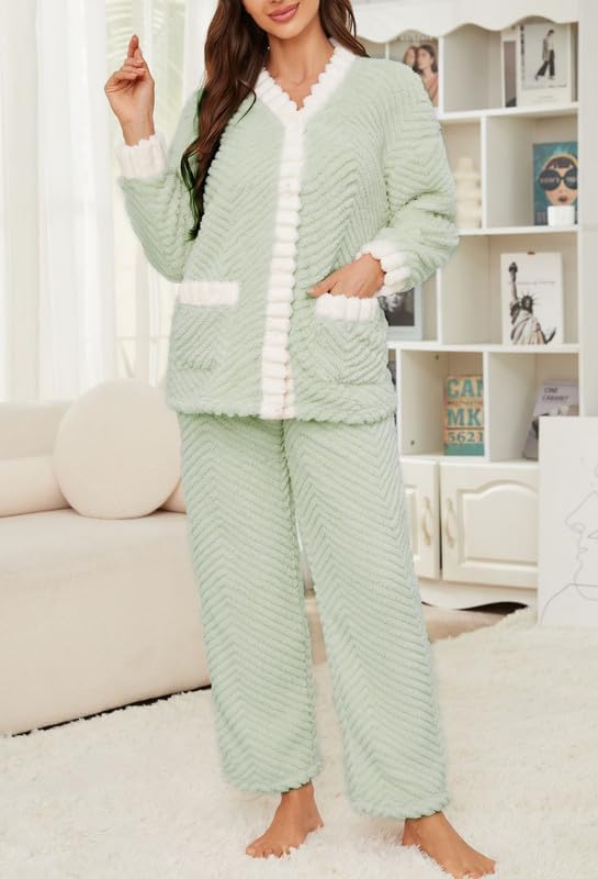 LYCY Women's Plush Fleece Pajama Set,Soft Cozy Pajama for Women Warm Sleepwear Lounge PJS - Image 3