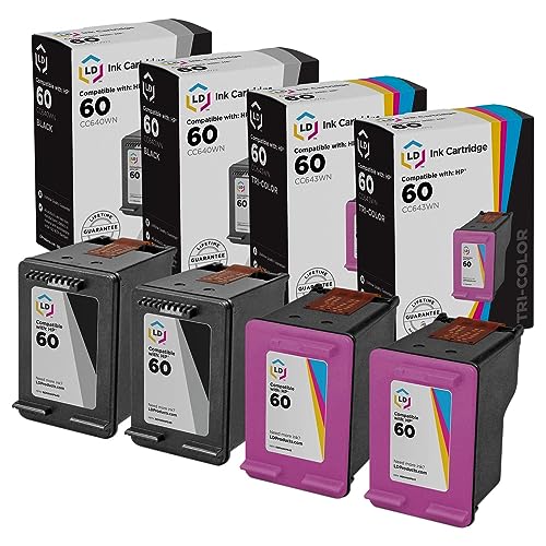 LD Products Remanufactured Ink Cartridge Replacements for HP 60 (2 Black, 2 Color, 4-Pack) Compatible w HP 100 110 111 114 120 121 C4610 C4635 C4650 C4680 C4690 C4740 C4750 C4783 C4795 D110a and More
