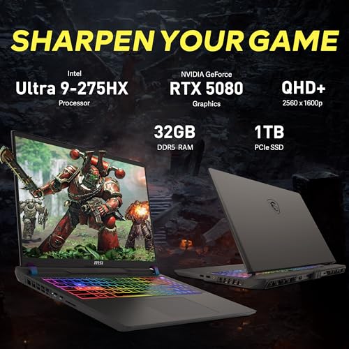 Image of msi Vector 16 HX AI 16 inch QHD+ 240Hz Gaming Laptop, Intel Ultra 9 275HX, GeForce RTX 5080 16GB GDDR7, 32GB DDR5, 2TB Storage (1TB SSD+1TB Docking Station), RGB Backlit Keyboard, Windows 11, Gray