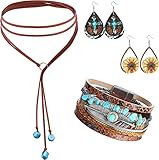 【Türkis Anhänger Halskette Armband】Türkis symbolisiert Glück und Glück, hat eine besondere Bedeutung von Wärme, Schönheit und Kraft. Türkis Schmuck-Set kombinieren Boho und Retro-Stil, bringen Sie mehr Segen und charmant. die Türkis Choker Halskette und Türkis Armband sind bequem zu tragen und Sie können flexibel die Halskette Länge anpassen, die westlichen Cowgirl-Ohrringe sind leicht und wird nicht Ihre Ohren während der langfristigen tragen belasten.