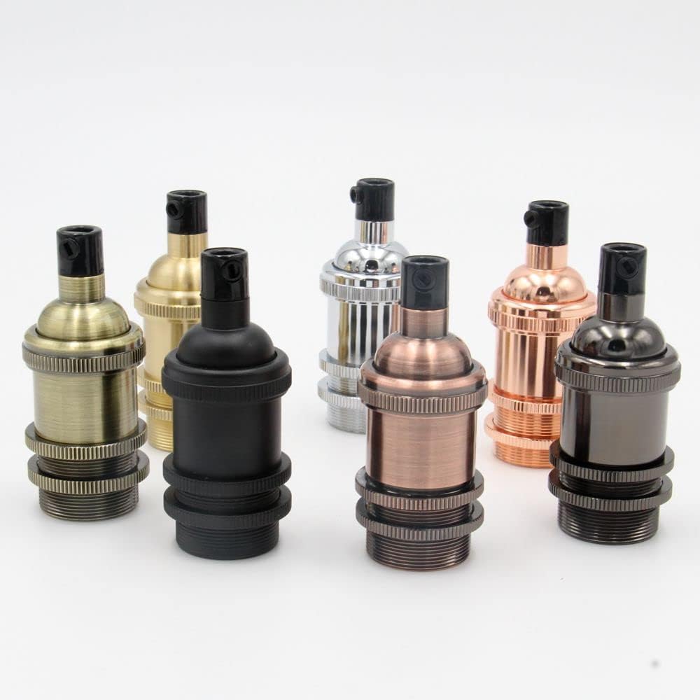E14 Vintage Brass Lamp Holder Antique Threaded Light Socket Incandescent Bulb Holder Chandelier Lamp Fittings - (Color: Pearl Black Base Type: 3 Pieces)
