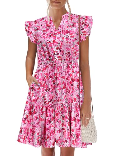 Image of HOTOUCH Women Printed Dress for Summer Short Ruffle Sleeve Dress Tiered Mini Dress with Pockets