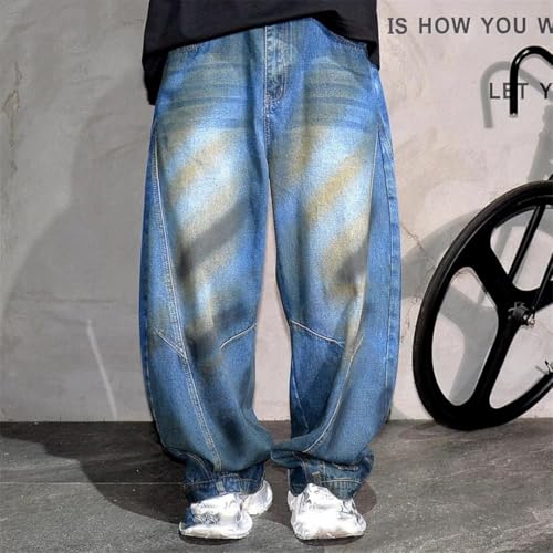 Men’S Premium Loose Baggy Cargo Skate Pants Button Fly Midweight Washed Distressed Streetwear Full Length Jeans2