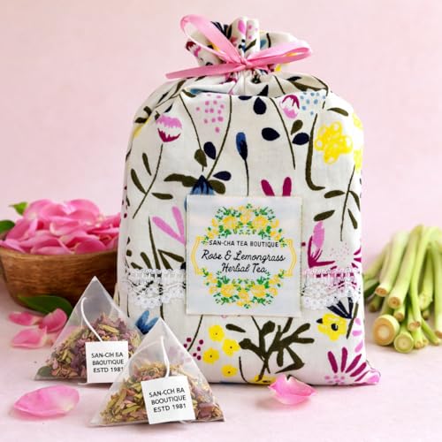 Image of Sancha Tea Boutique Rose & Lemongrass Herbal Infusion | Floral & Citrusy Caffeine-Free Tisane | 15 Biodegradable Pyramid Tea Bags