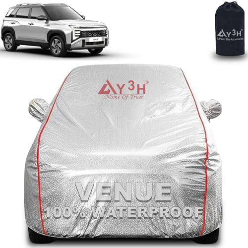 Image of 100% Waterproof Car Cover Compatible with Hyundai Venue | All Weather, Dust Proof, UV Protective with Mirror Pocket (Silver Magic)