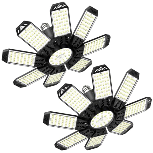 Plafoniera LED Garage 210W - 2 Pezzi 21000LM 6500K Super Luminosa Plafoniere LED a Soffitto Garage con 8+1 Pannelli Regolabili, E27/E26 Lampada Garage per Magazzini, Scantinati, Ripostigli, Officina