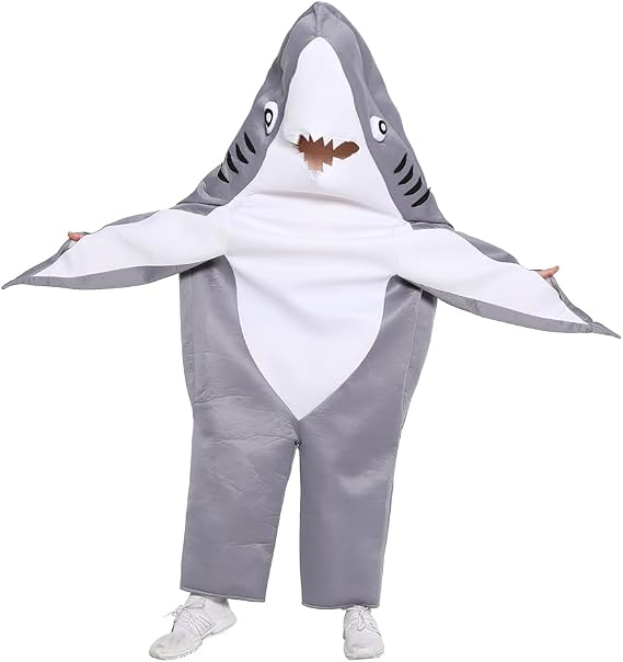 Adult Grey Shark Costume Halloween Party Mens Animal Cosplay Outfit Funny Mascot Dress Up