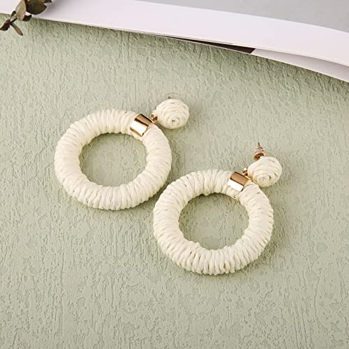 Scddboy Raffia Earrings For Women,Bohemian Earrings Handmade Braid Hoop Drop Dangle Earrings #TOP1