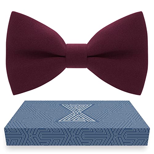 Boys Burgundy Bow Tie Teens Gabardine Fabric Material for Kids Maroon Bowtie Toddler Bow ties Formal Pre-Tied Tuxedo Clip on Shape Infant Handmade Bow ties for Any Ages (Medium Dark Red)