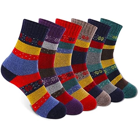 MOSOTECH Women Thermal Socks, 5 Pairs Warm Wool Socks with Thicken Terry, Vintage Colourful Christmas Socks for Ladies and Girls, UK Size 4~8 Cover