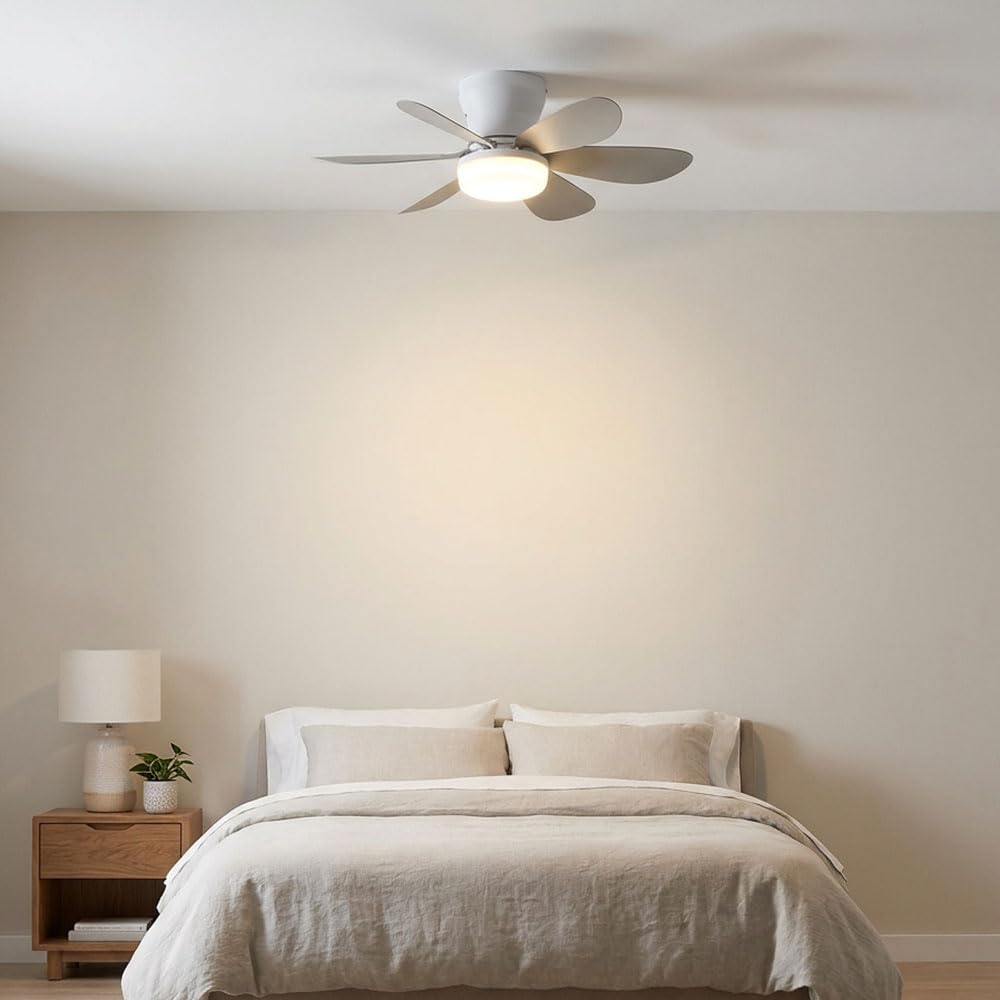LED Deckenventilator Deckenleuchte Wohnzimmerlampe Dimmbar Weiß sand D 51 cm