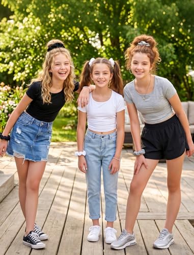 Image of EXARUS 3 Pack Girls Square Neck Top Fitted Tshirt Trendy Cute Crop Tops Tee