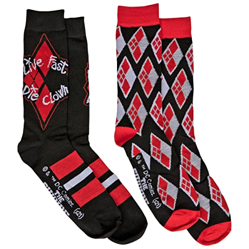 Suicide Squad Harley Quinn Lie Fast Die Clown Socks, 2-Pair Pack