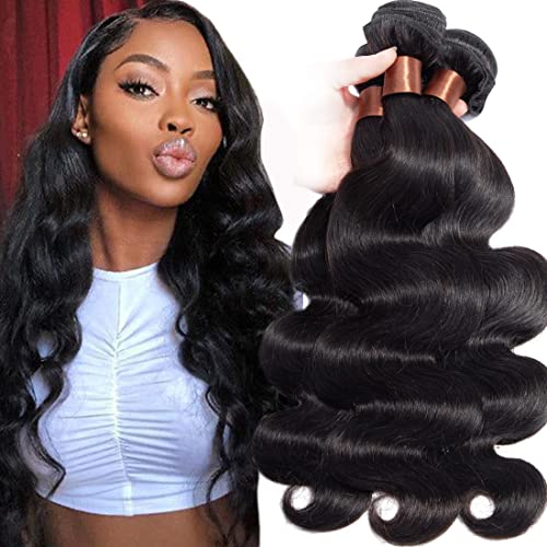 ANGIE QUEEN Malaysian Virgin Hair Body Wave One Bundle 100% Unprocessed Human Hair Extention Weave Wefts Nature Black Color (14 16 18, 3 bundle)
