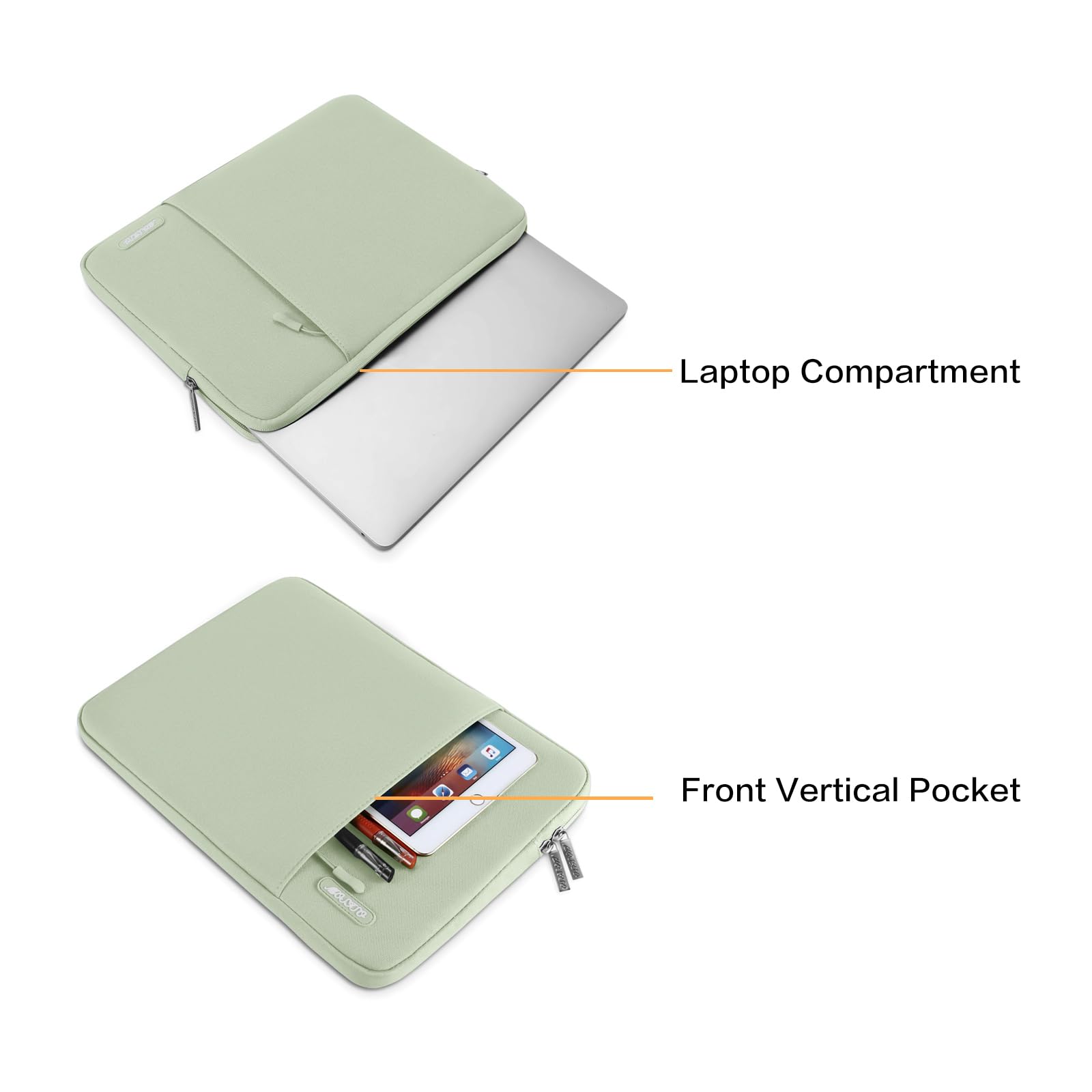 MOSISO Funda Portátil 13 Pulgadas, Laptop Bolsa Compatible con MacBook Air M5 M4 M3 M2 M1 2026-2018/Neo/Pro M2 M1 2026-2016, Bolsa Vertical Poliéster Ordenador con Bolsillo, Verde Salvia