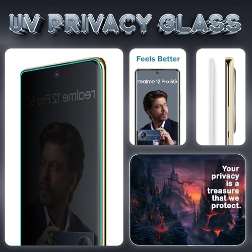 Image of ArmourPro UV Privacy Tempered Glass Compatible for Realme 12 Pro (6.7 Inch, Pack of 2) Edge to Edge Full SCreen Coverage & Installation Kit | Anti-Spy /Anti-Peeping 9H Hardness