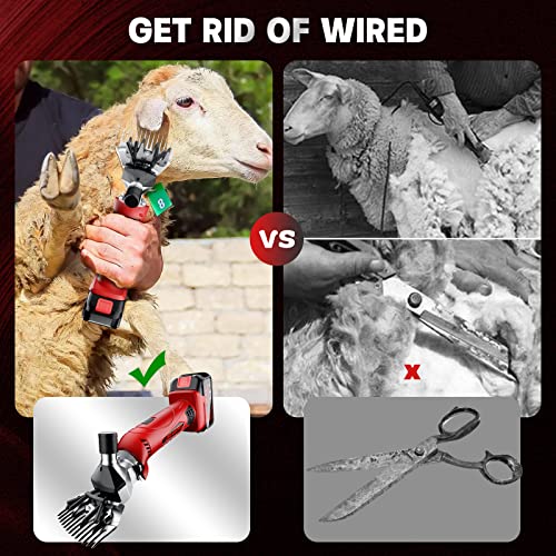 Image of Cordless Electric Professional Sheep Shears, Sheep Clippers with 2 PCS Rechargeable Lithium Battery, 6 Speeds Heavy Duty Animal Grooming Clippers for Sheep Alpacas Goats Horse