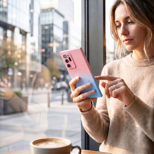 Image of amazon basics Gradient Mag-Safe Case for Samsung Galaxy Note 20 Ultra | Soft Silicone Shockproof Cover with Camera Protection | Slim Lightweight Design | Smooth Touch & Durable - Pink & Blue