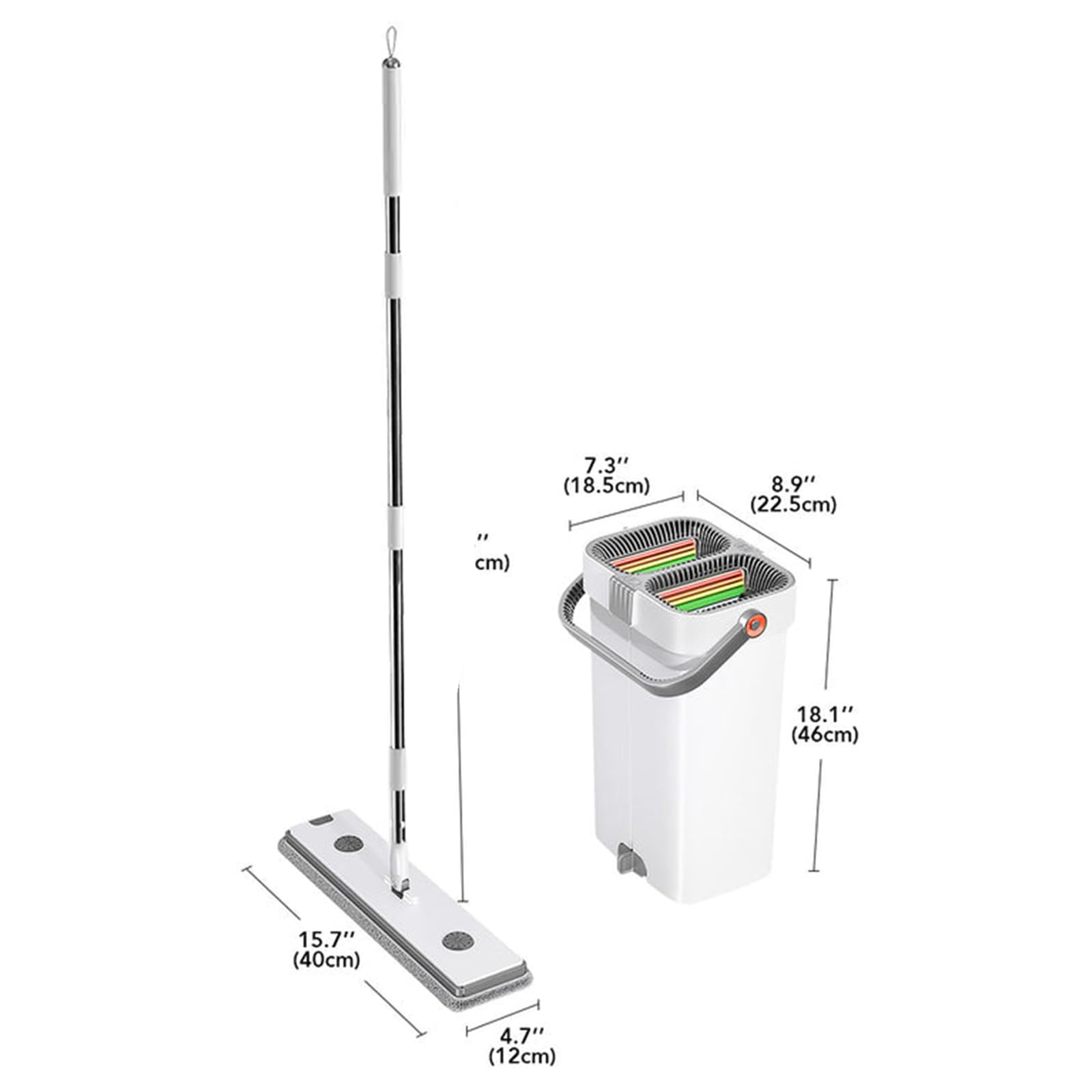 MOPUP Set di mocio con secchio: secchio di pulizia (incluso mocio e 4 testine in microfibra), set di mocio con manico in acciaio inox lungo 135 cm e raschietto con funzione strizzante, adatto a tutti
