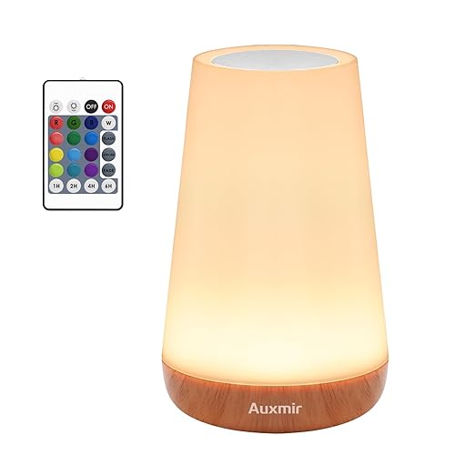 Auxmir Nachttischlampe Nachtlicht Touch Dimmbar mit 13 Farben und 4 Modi, LED Tischlampe USB Aufladbar mit Fernbedienung, Nachtlampe mit Timing Funktion für Schlafzimmer Wohnzimmer, Hellbraun - Hellbraun