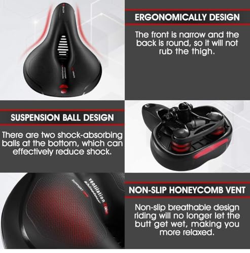 Image of LUVINA Universal Bike Seat Cushion, Wide Soft Bicycle Saddle with Dual Shock Absorber, Waterproof PU Leather & Reflective Backlight, Comfort Memory Foam Cycle Seat (Bike Seat (25x20x10cm))