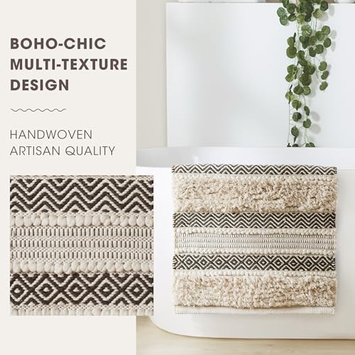 INK+IVY Bath Rug Hand-Woven Texture Shaggy Striped Soft & Water Absorbent, Boho Bathroom Décor Bath-Mats, Non-Slip Absorbent Quick Dry Mats for Tub, Shower Room, Asher, 22x58, Black 1 Piece by INK+IVY - Image 3