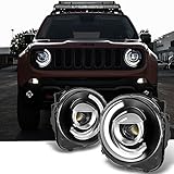 For NEW LED Tube Design Black 2015 2016 2017 2018 Jeep Renegade C-Shape LED Tube Projector Headlights Pair