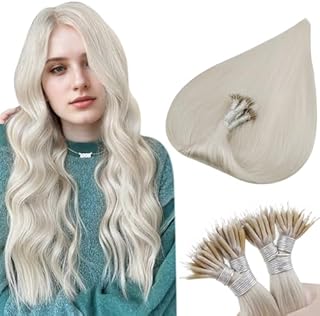 Hetto Hair Extensions Nano Human Hair 18Inch Blonde Human Hair Nano Tip Hair Extensions Real Human Hair Straight Nano Beads Hair Extensions Invisible #60 Platinum Blonde 50g