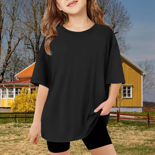 Teen Girls Short Sleeve T Shirts Crew Neck Summer Casual Tshirts Tops School Preppy Solid Loose Fit Tees Outfits4