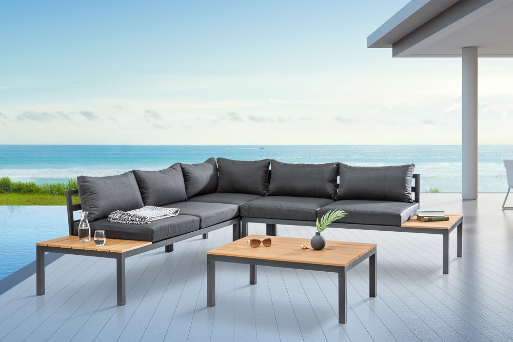 Riess Ambiente Große Garten Sitzgruppe Miami Lounge 240cm schwarz anthrazit Gartenmöbel inkl. Kissen Gartensitzgruppe Outdoormöbel Loungemöbel